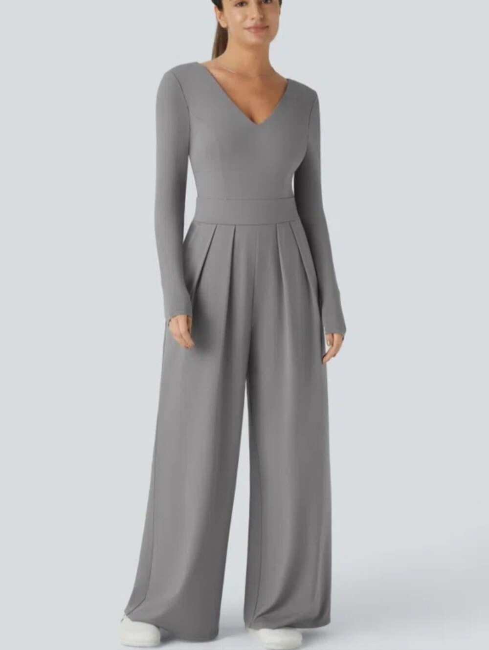 Halara Womens V Neck Backless Long Sleeve Wide Leg Jumpsuit Xtra Large
